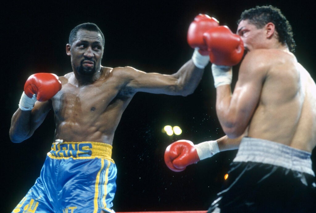 Thomas Hearns punching Virgil Hill