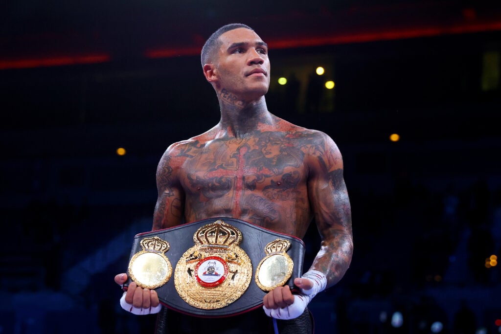 Conor Benn celebrates defeating Chris Algieri