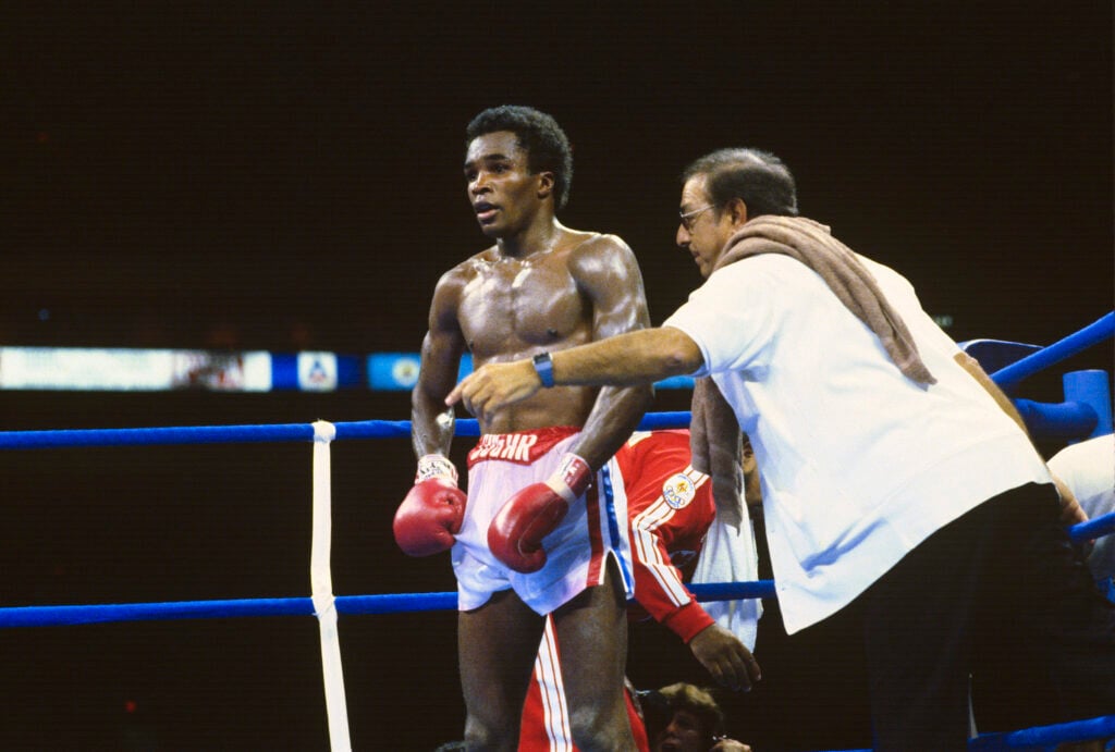 Sugar Ray Leonard during his first fight with Roberto Duran