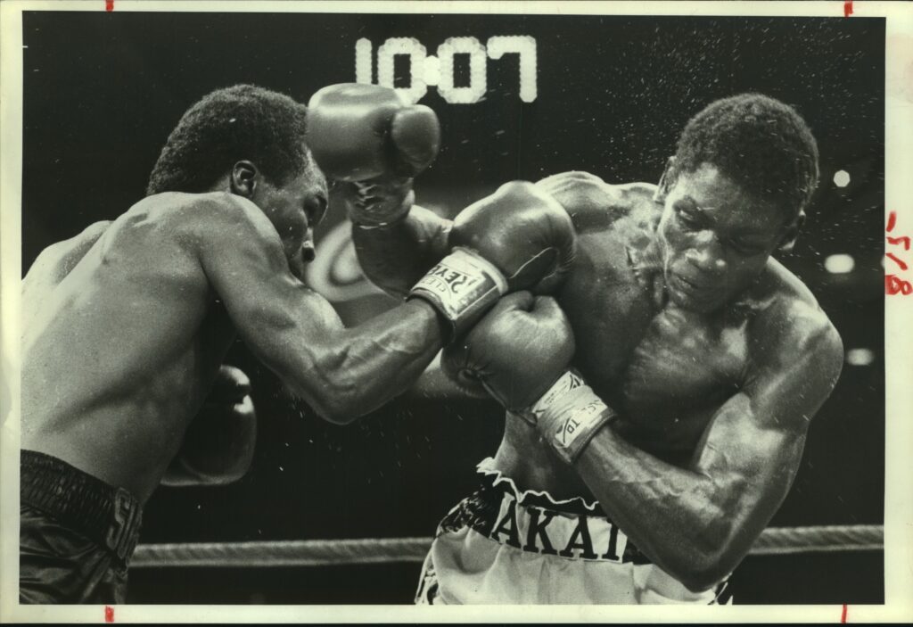 Sugar Ray Leonard punching Ayub Kalule