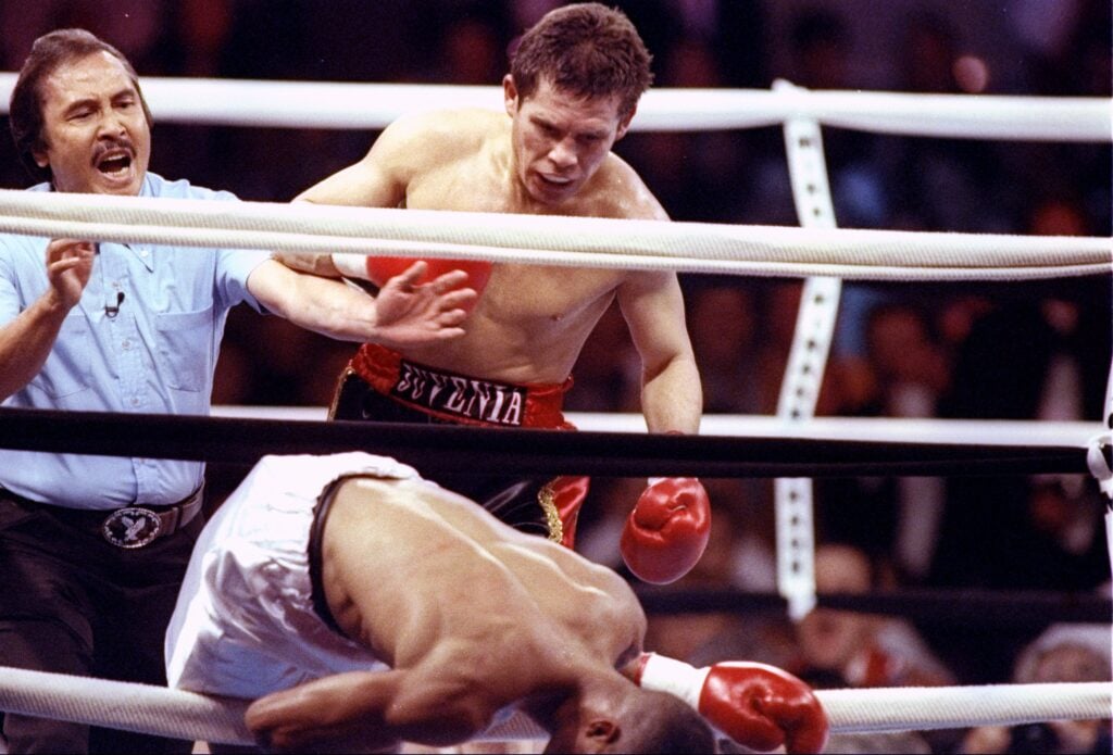 Julio Cesar Chavez stands over Duplessis at The Mirage