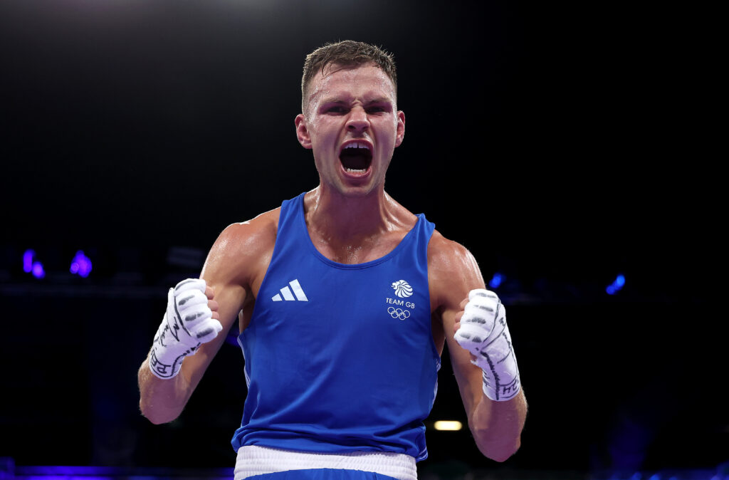 Lewis Richardson shouts after a win at the Olympics