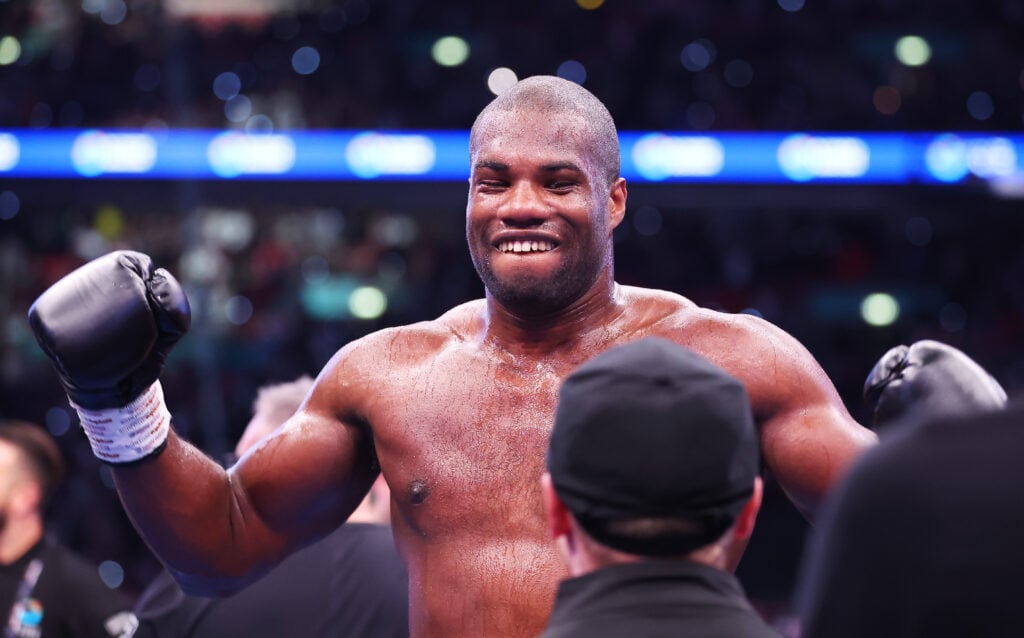 Daniel Dubois smiles after beating Anthony Joshua at Wembley Stadium