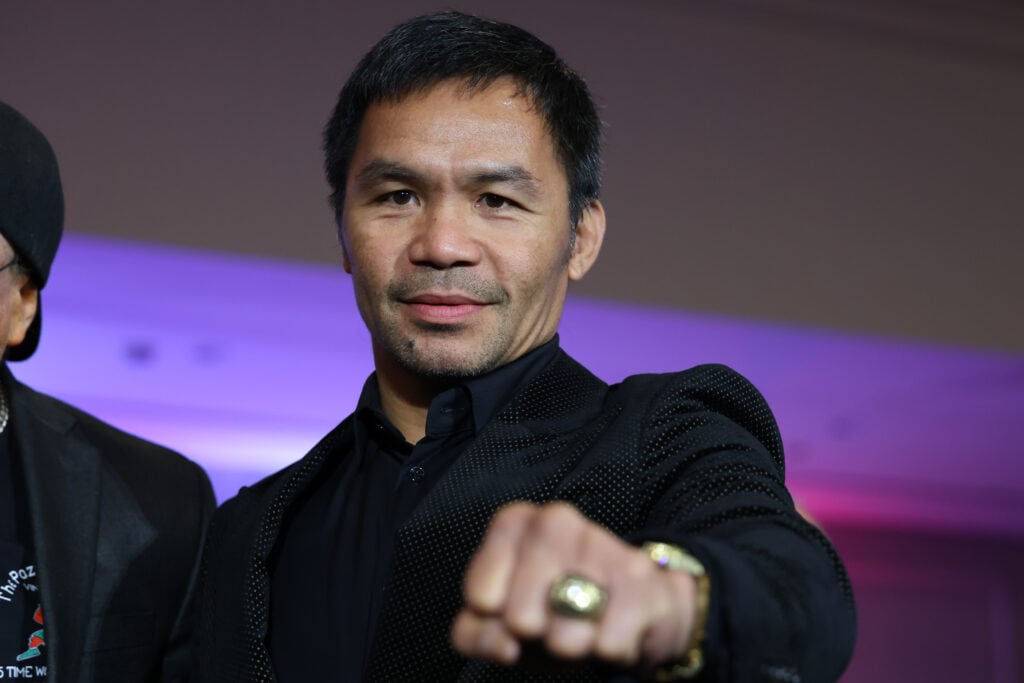 Manny Pacquiao poses with his Hall of Fame ring at the Boxing Hall of Fame Induction Weekend of Champions