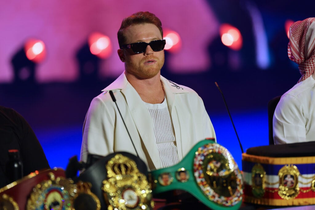 Saul 'Canelo' Alvarez looking into the distance at a press conference