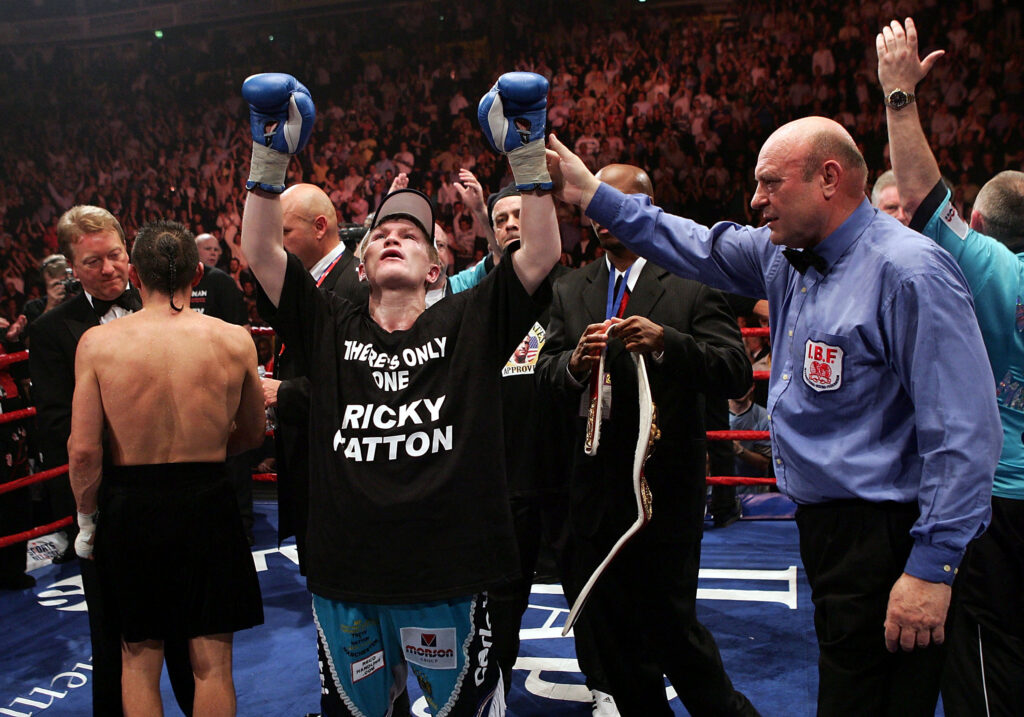 Ricky Hatton celebrates after defeating Kostya Tszyu