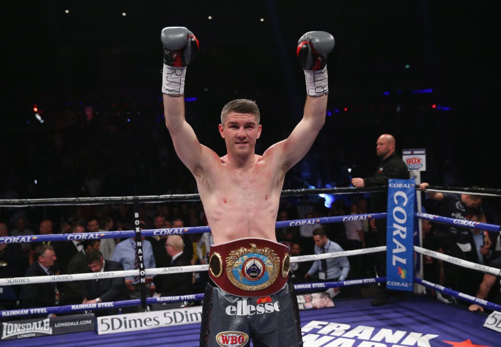 Liam Smith celebrates defeating Predrag Radosevic
