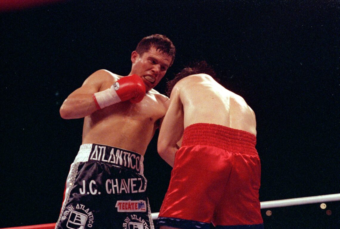 20 Feb 1993: Julio Caeser Chavez makes a left hook during the fight against Greg Haugen. Mandatory Credit: Holly  Stein  /Allsport