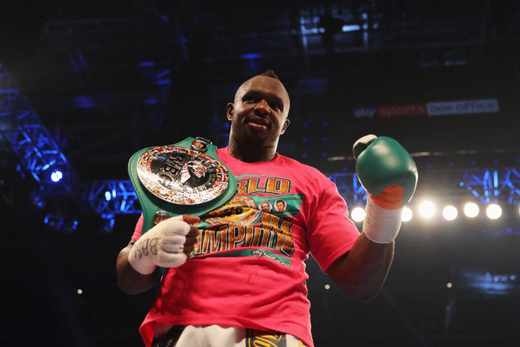 Dillian Whyte celebrates defeating Robert Helenius