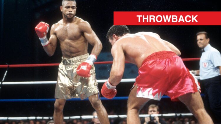 Image of Roy Jones Jr. fighting with throwback label