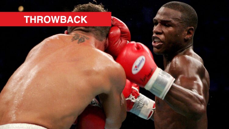 Image of Floyd Mayweather vs Arturo Gatti with throwback label