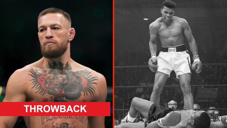 Conor McGregor before his fight with Dustin Poirier at UFC at UFC 257 and Heavyweight champion Muhammad Ali stands over Sonny Liston and taunts him...
