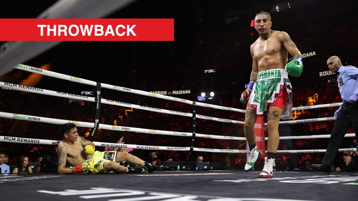 Mario Barrios after knocking down Fabian Maidana with throwback label