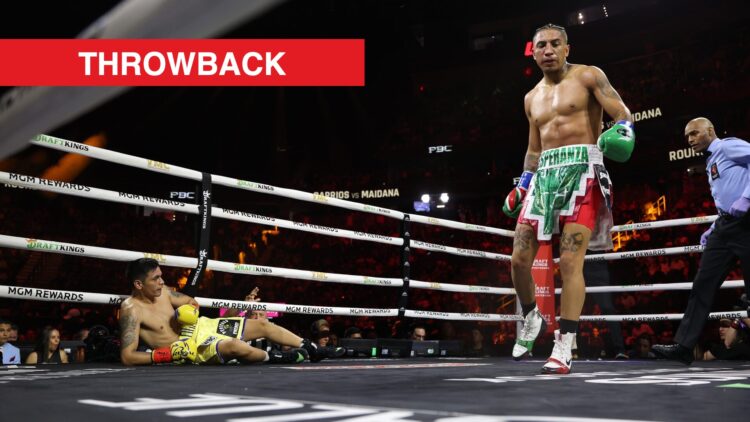 Mario Barrios after knocking down Fabian Maidana with throwback label