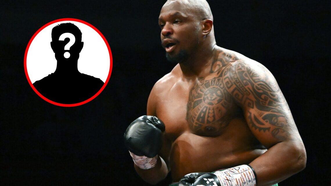 Dillian Whyte in the ring against Christian Hammer with inset of mystery silhouette