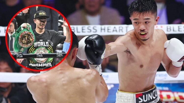 Junto Nakatani vs Ryosuke Nishida with inset of Nakatani with his belts