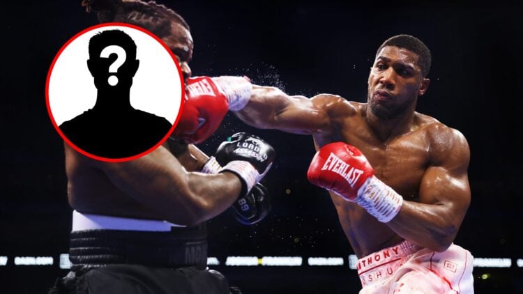 Anthony Joshua punching Jermaine Franklin with mystery silhouette inset