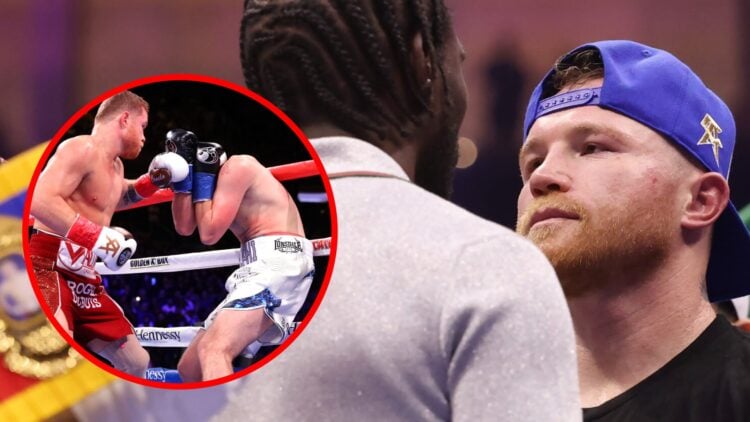 Canelo and Crawford face off with inset of Canelo vs Rocky Fielding