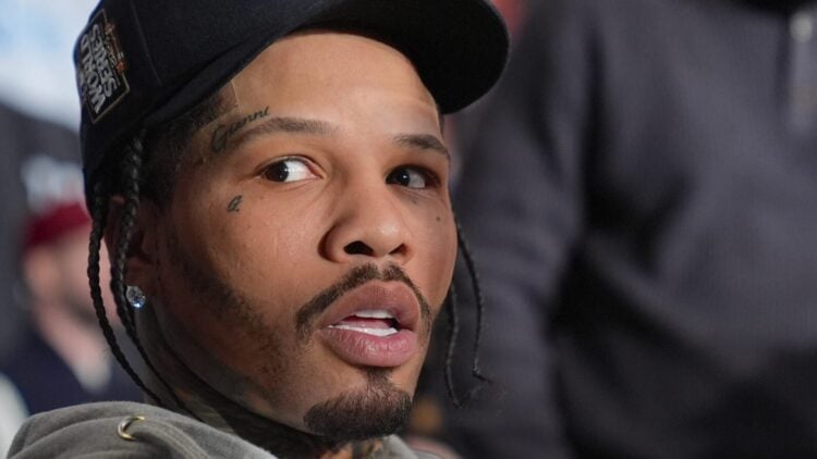 Close up shot of Gervonta Davis wearing a cap at a press conference
