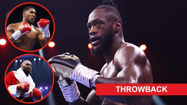 Deontay Wilder looks on during the WBC International & WBO Intercontinental Heavyweight title fight between Deontay Wilder and Joseph Parker with o...