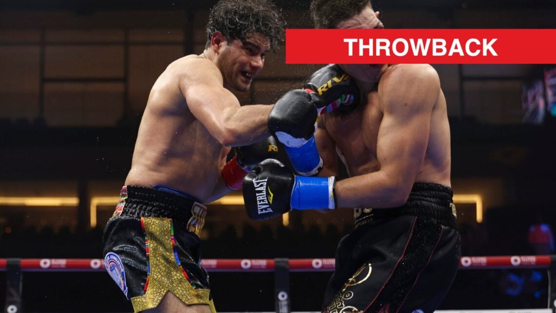 Image of Gilberto Ramirez punching Chris Billam-Smith with throwback label