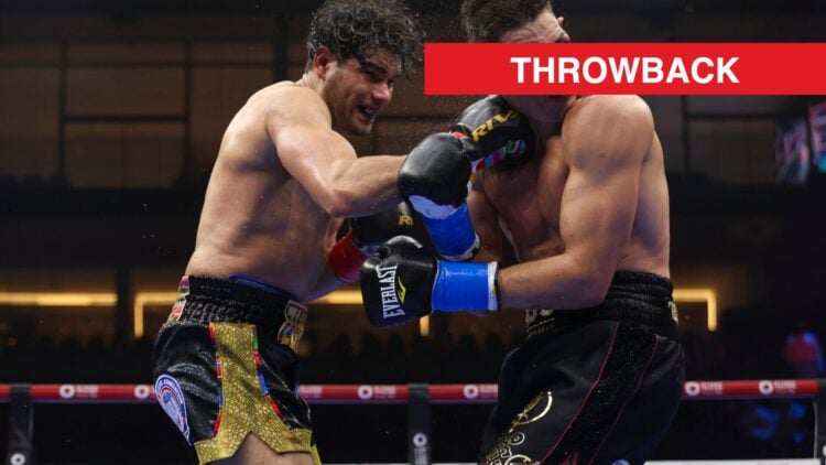 Image of Gilberto Ramirez punching Chris Billam-Smith with throwback label