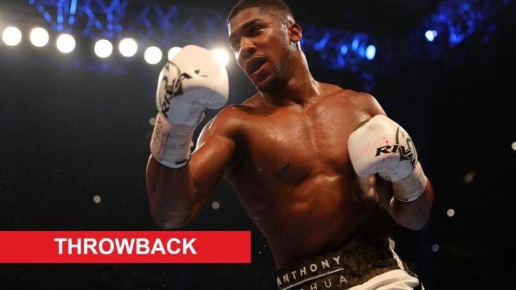 Anthony Joshua boxing Carlos Takam with throwback label