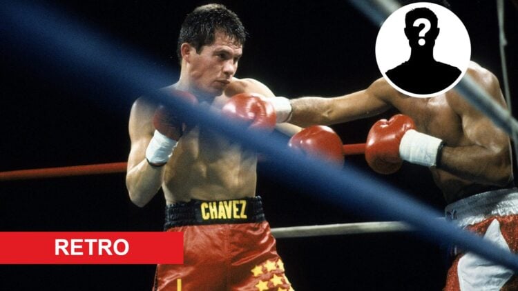 Julio Cesar Chavez boxing Edwin Rosario with hidden identity and retro label