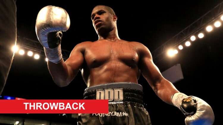 Daniel Dubois celebrating defeating Tom Little with throwback label