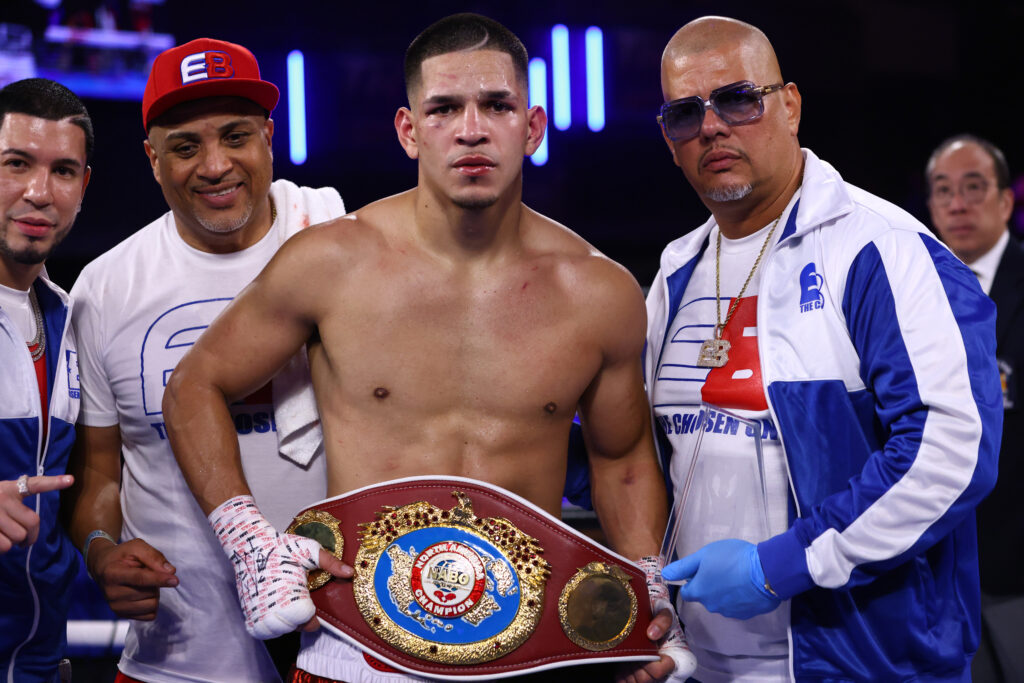 Edgar Berlanga celebrates defeating Alexis Angulo