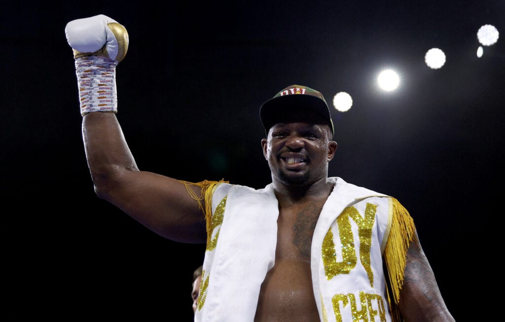 Dillian Whyte celebrates defeating Jermaine Franklin