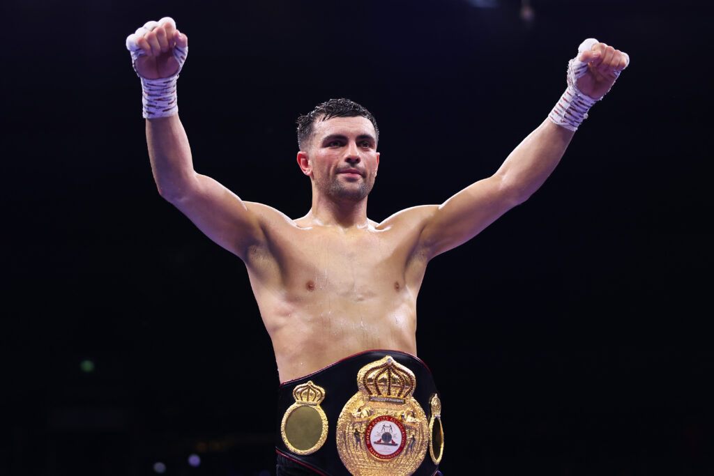 Jack Catterall celebrates defeating Jorge Linares