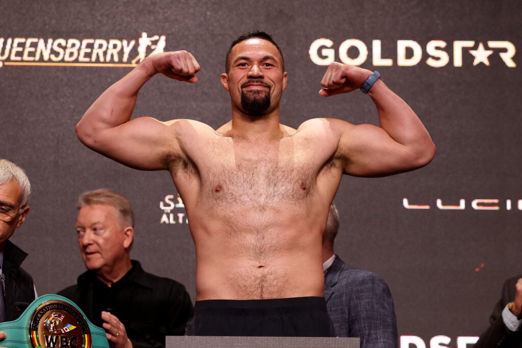 Joseph Parker flexing whilst weighing-in