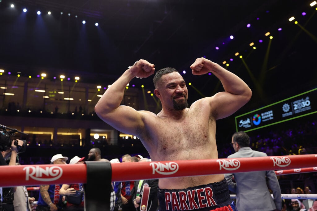 Joseph Parker celebrating defeating Martin Bakole