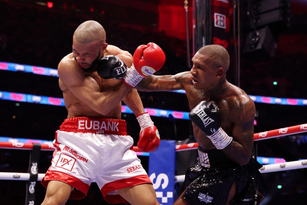 Conor Benn landing a punch on Chris Eubank Jr.