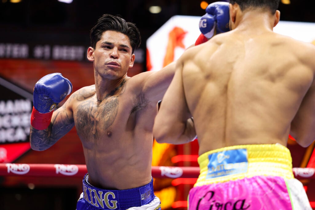 Ryan Garcia punches Rolando 'Rolly' Romero during their fight at The Ring's 'Fatal Fury' in New York