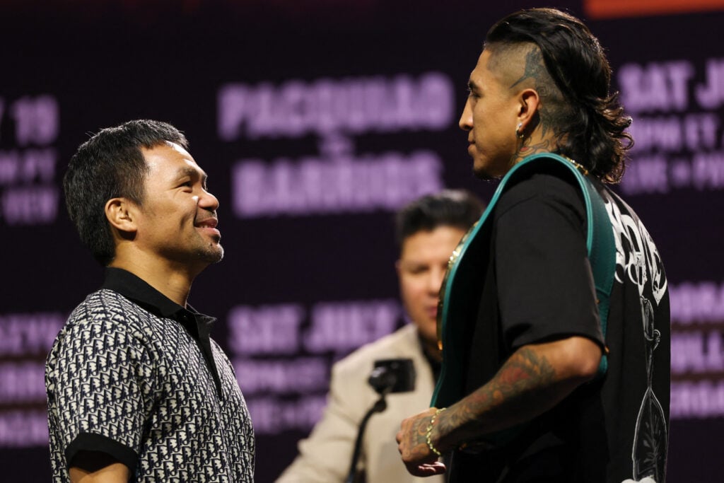 Mario Barrios and Manny Pacquiao facing off