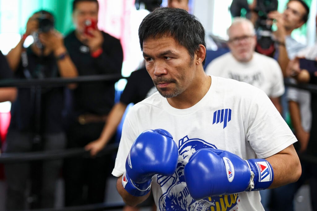 Manny Pacquiao working out in a public training session before his fight with Mario Barrios