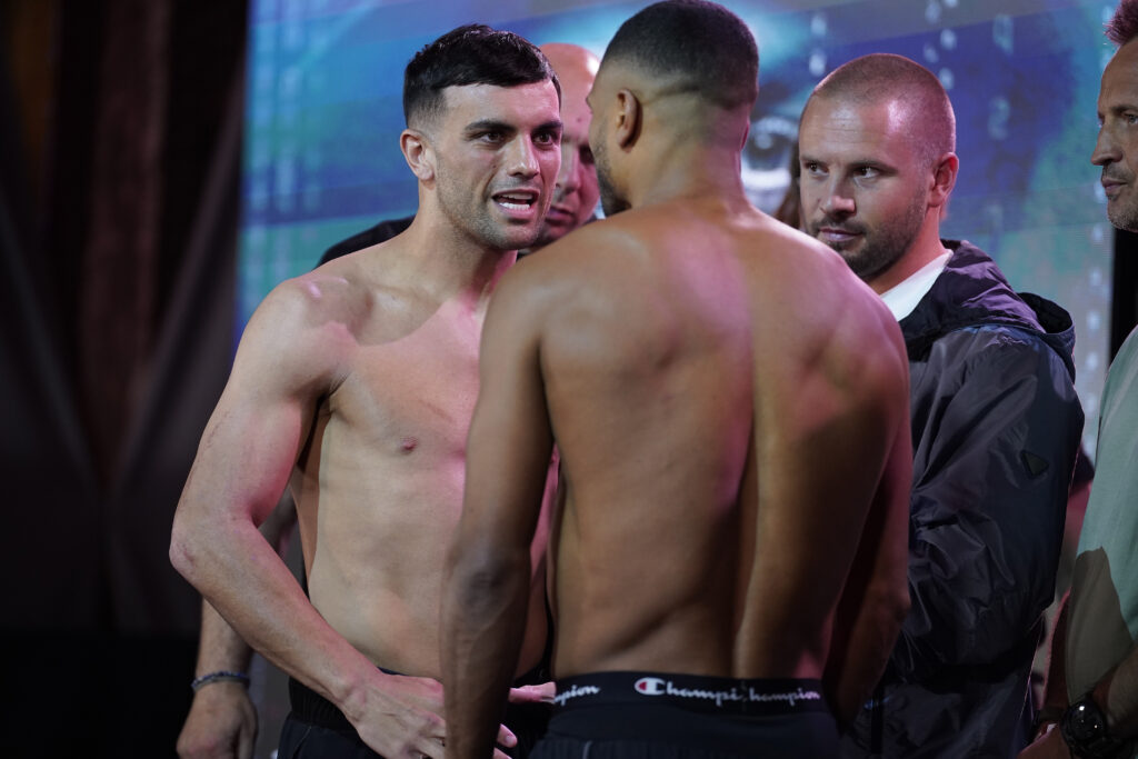 Jack Catterall speaks to Harlem Eubank during their face-off ahead of their fight