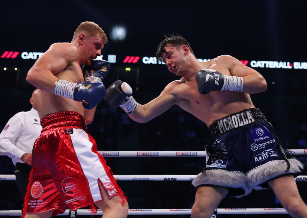 William Crolla aiming punch at Fraser Wilkinson
