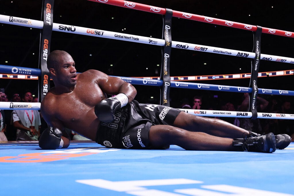 Daniel Dubois after getting dropped by Oleksandr Usyk