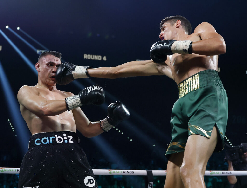 Sebastian Fundora punches Tim Tszyu