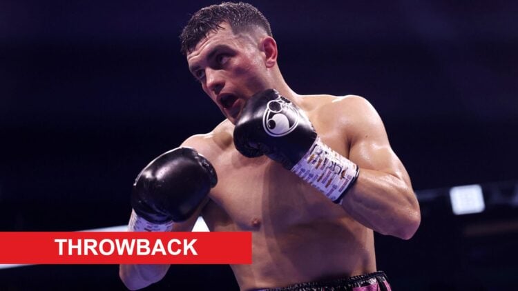 Jack Catterall during his fight with Darragh Foley with throwback label