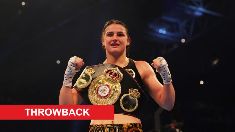 Katie Taylor celebrates her victory over Anahi Sanchez with throwback label