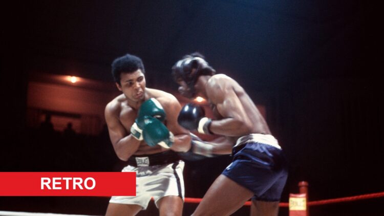 Muhammad Ali trading punches with Alonzo Johnson with retro label
