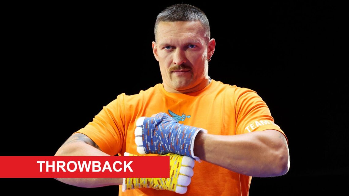 Oleksandr Usyk during a workout with throwback label