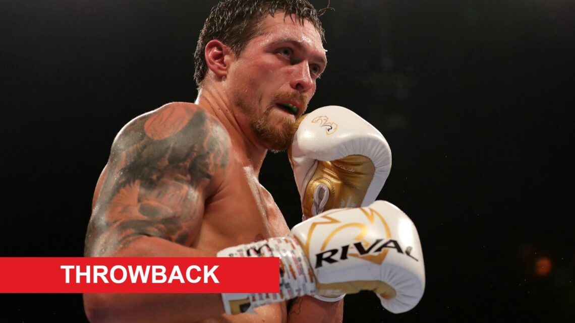 Oleksandr Usyk boxing Tony Bellew with throwback label