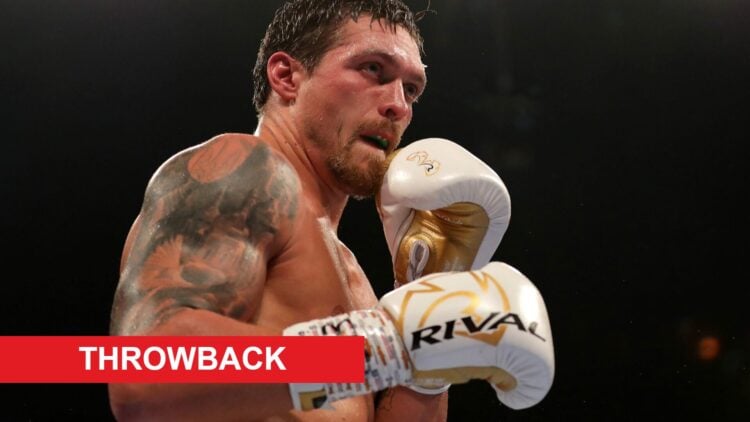 Oleksandr Usyk boxing Tony Bellew with throwback label