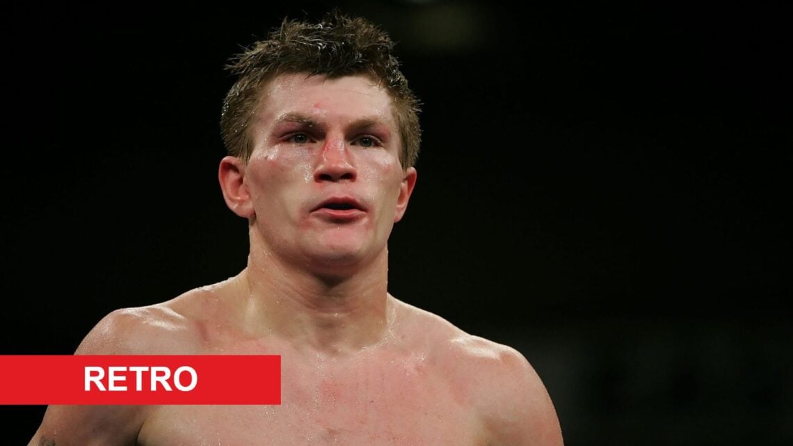 Ricky Hatton during his fight with Juan Urango with retro label