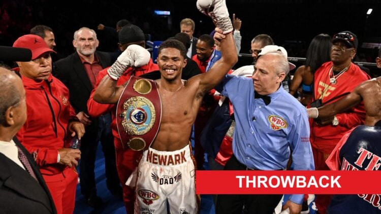 Shakur Stevenson celebrates defeating Jamel Herring with throwback label